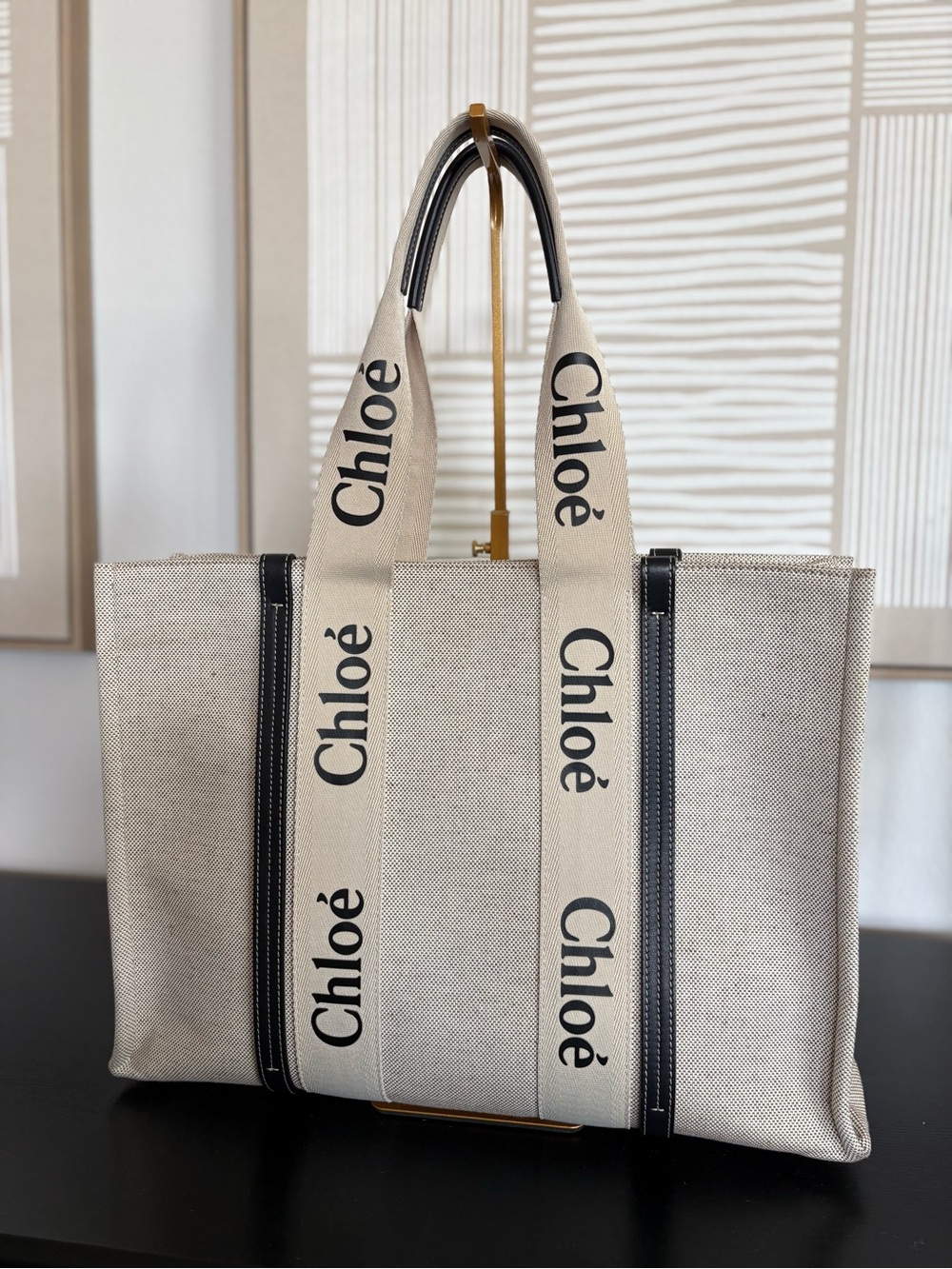 CHLOE WOODY TOTE BAG IN LINEN